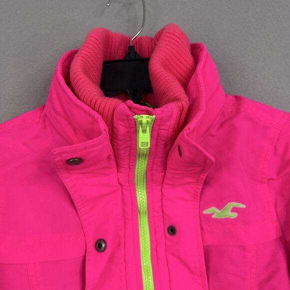 Hollister Jacket Womens Small Pink Bright Hot Neon Puffer Winter Coat Snow Ski - Picture 4 of 15
